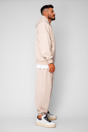 Set Oversized Hanorac si pantalon Baggy din 100% Bumbac - 400gr/mp Premium Edition Beige [1]