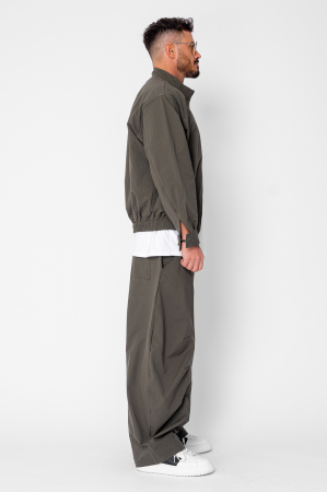 Set Oversized Windbreaker Jacheta cu fermoar si pantalon lung din fas Dark Olive [2]