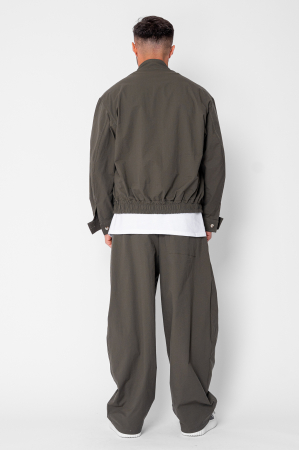 Set Oversized Windbreaker Jacheta cu fermoar si pantalon lung din fas Dark Olive [3]