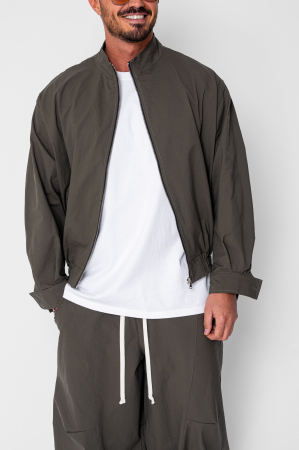 Set Oversized Windbreaker Jacheta cu fermoar si pantalon lung din fas Dark Olive [4]