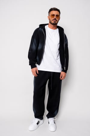 NOUTATI - Set Pre-Washed hanorac cu fermoar si pantalon Black