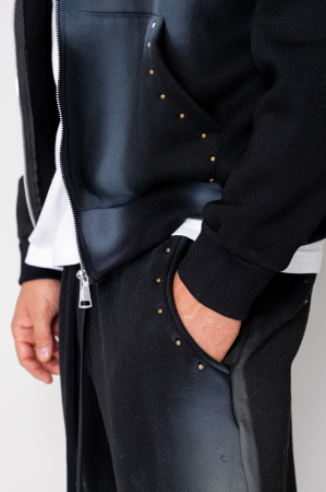 Set Pre-Washed hanorac cu fermoar si pantalon Black [4]