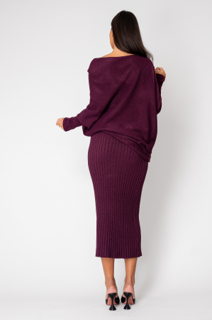 Set Pulover Asimetric si Fusta lunga Burgundy [2]