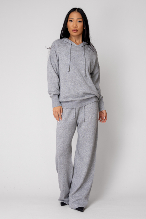 FEMEI - Set Pulover cu gluga si Pantalon lung mix de lana Grey
