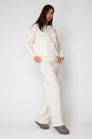 Set Pulover cu gluga si Pantalon lung mix de lana Off White [1]