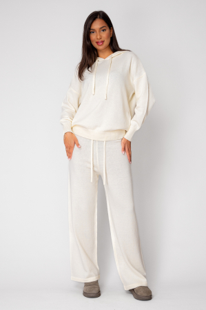 FEMEI - Set Pulover cu gluga si Pantalon lung mix de lana Off White