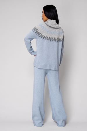 Set Pulover cu guler inalt si Pantalon lung mix de lana si casmir Sky Blue/Grey [3]