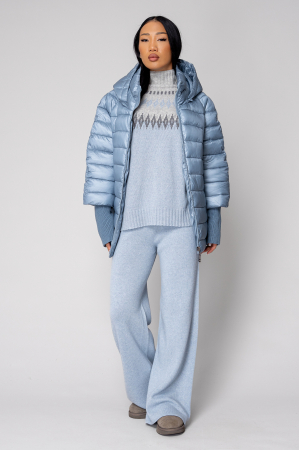 Set Pulover cu guler inalt si Pantalon lung mix de lana si casmir Sky Blue/Grey [1]