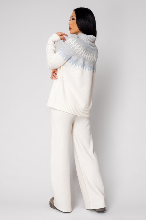 Set Pulover cu guler inalt si Pantalon lung mix de lana si casmir Off White/Grey [3]