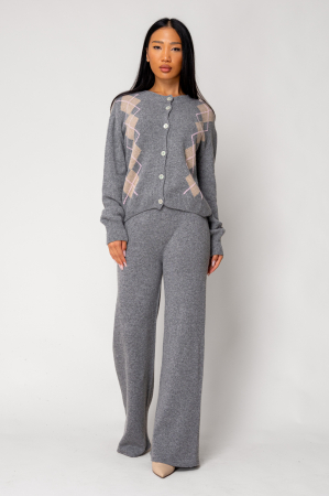 Set Pulover si Pantalon lung mix de lana si casmir Grey/Pink [1]