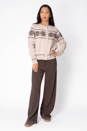 Set Pulover si pantalon lung din 100% Lana, Brown/Beige [1]