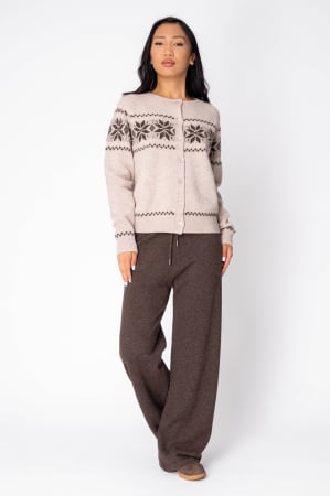 FEMEI - Set Pulover si pantalon lung din 100% Lana, Brown/Beige