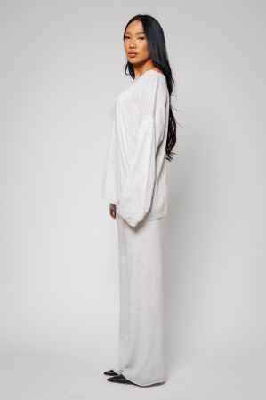 Wool and cashmere mix sweater and long pants set Grey I [2]