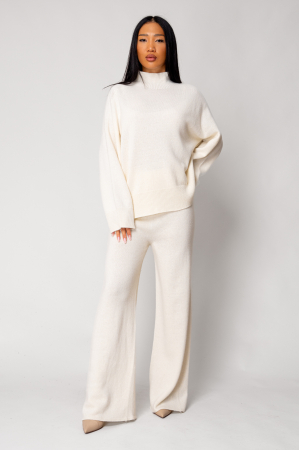 NOUTATI - Set Pulover si Pantalon lung mix de lana si casmir White