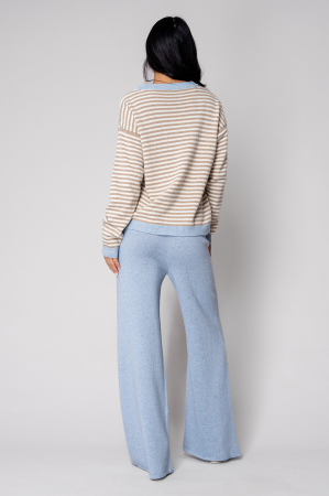 Set Pulover si Pantalon lung mix de lana si casmir Sky Blue/Beige [2]