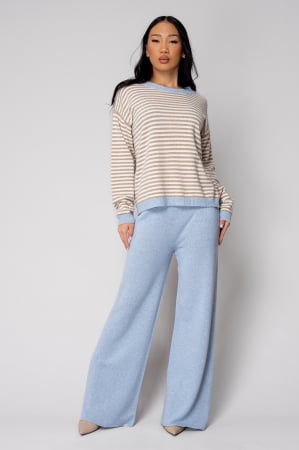 Femei - Set Pulover si Pantalon lung mix de lana si casmir Sky Blue/Beige