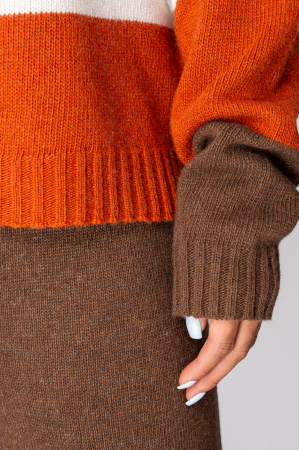 Set Pulover si Pantalon lung mix de lana si casmir Brown/Off White/Brick [3]
