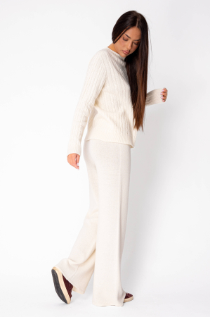Set Pulover si Pantalon lung mix de lana si casmir Off White [2]