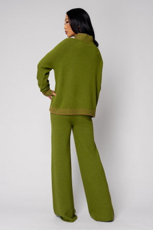 Set Pulover cu guler inalt si Pantalon lung mix de lana si casmir Green [2]