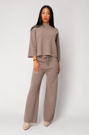Set Pulover si Pantalon lung 100% Lana, Light Brown [0]