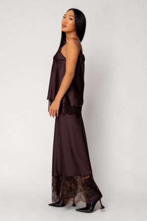 Set of tank top and long skirt with lace Brown [1]