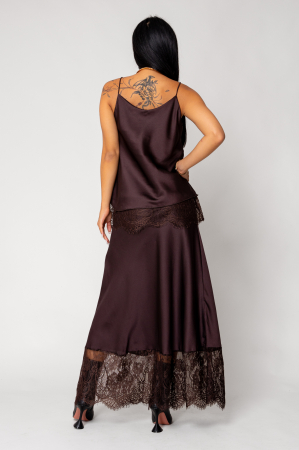 Set of tank top and long skirt with lace Brown [2]