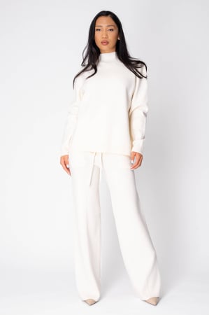 FEMEI - Set Pulover si Pantalon lung tricotat Off White
