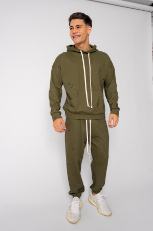 NOUTATI - Set Ripped hanorac si pantalon Kaki