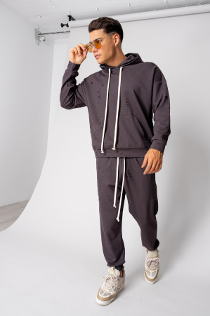 NOUTATI - Set Ripped hanorac si pantalon Grey Anthracite