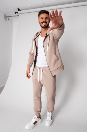 NEW - Set Rock hoodie with zipp and tapered pants Taupe