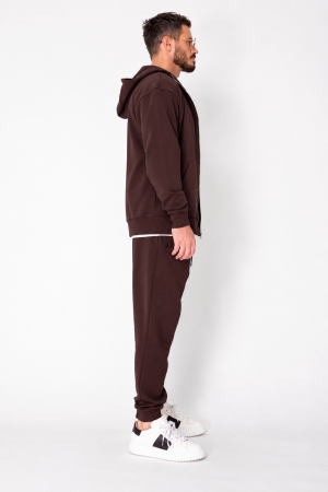 BARBATI - Set Roll hanorac cu fermoar si pantalon conic Brown