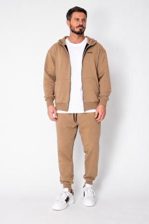 BARBATI - Set Roll hanorac cu fermoar si pantalon conic Cappuccino