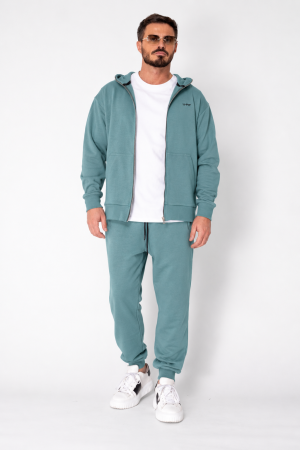 BARBATI - Set Roll hanorac cu fermoar si pantalon conic Dusty Turquoise