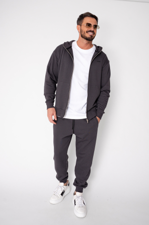 BARBATI - Set Roll hanorac cu fermoar si pantalon conic Grey Anthracite