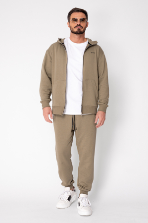 Set Roll hanorac cu fermoar si pantalon conic Khaki [1]