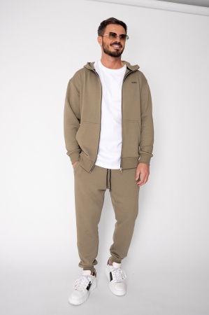 BARBATI - Set Roll hanorac cu fermoar si pantalon conic Khaki