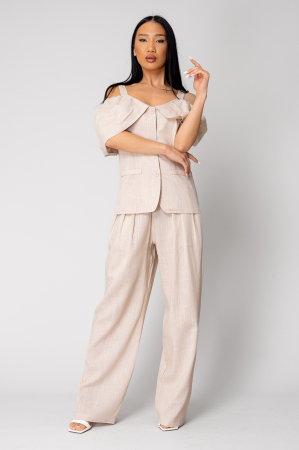 PROMOTII - Set Sacou cu umeri cazuti pantalon lung Beige
