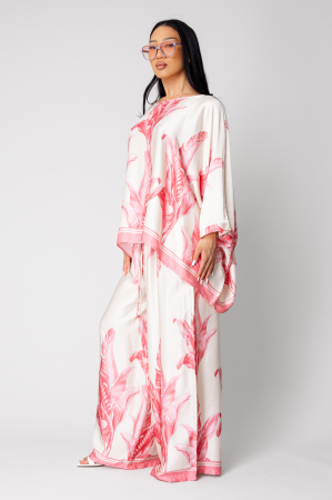 Set Shells Bluza si pantalon lung din mix matase Off White/ Rose [2]