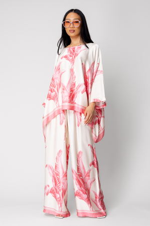 Set Shells Bluza si pantalon lung din mix matase Off White/ Rose [1]