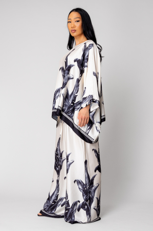 Set Shells Blouse and long pants in Off White/ Black silk mix [2]