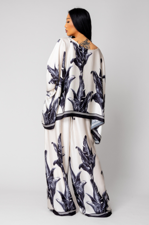 Set Shells Blouse and long pants in Off White/ Black silk mix [3]