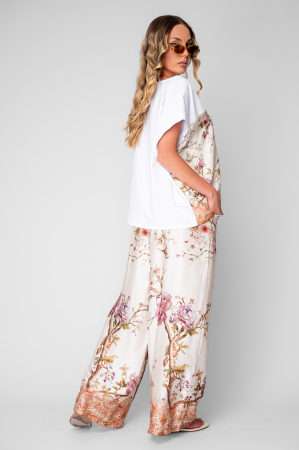 Set Shells Tricou si pantalon lung din mix matase Off White/Rose [3]
