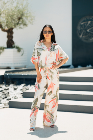 FEMEI - Set Shells Bluza si pantalon lung din mix matase  Rose/Green