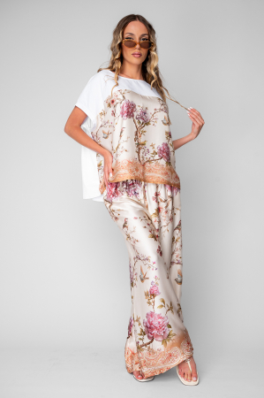 Set Shells Tricou si pantalon lung din mix matase Off White/Rose [2]