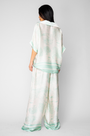 Set Shells Bluza si pantalon lung din mix matase Off White/Mint [2]