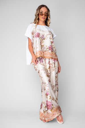 Set Shells Tricou si pantalon lung din mix matase Off White/Rose [1]