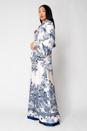 Set Shells Bluza si pantalon lung din mix matase Off White/Navy [1]