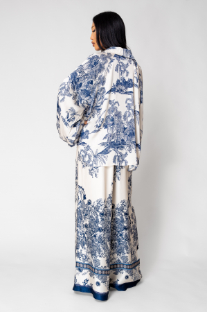 Set Shells Bluza si pantalon lung din mix matase Off White/Navy [2]