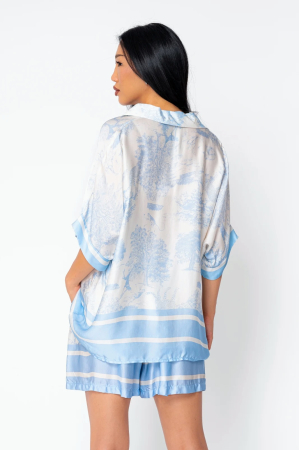 Set Shells bluza si pantalon scurt din mix matase Off White/Blue [2]