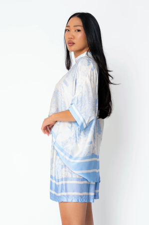 Set Shells bluza si pantalon scurt din mix matase Off White/Blue [1]